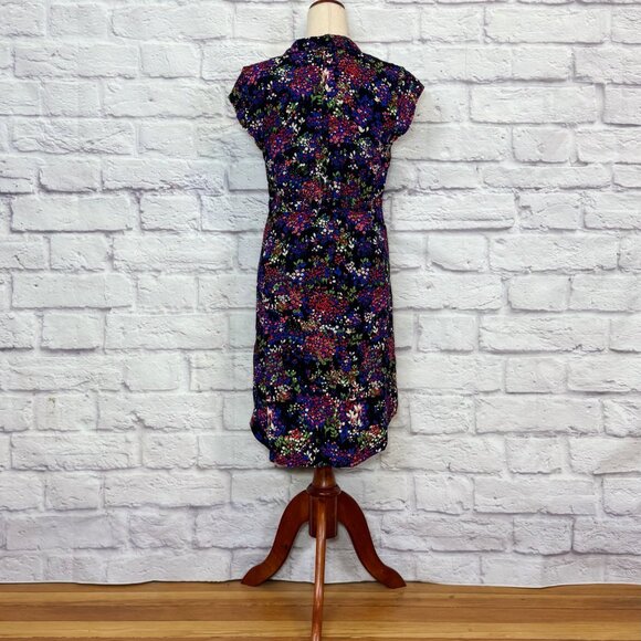 Anthropologie 32 of 52 Conversations Colloquial Black Floral Shirt Dress - Picture 2 of 6